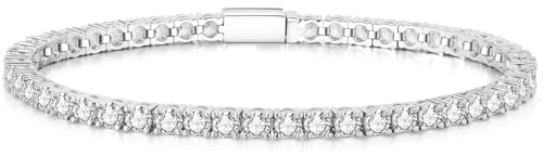 LOVANS Pulsera Para Mujer,Pulsera de Tenis Chapada en Plata con Circonita Cúbica Brillante,Joyería de Moda, Regalo de Cumpleaños,Aniversario Para Mamá, Dama Longitud 19.05CM Abril Blanco