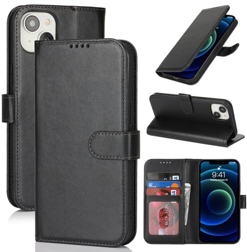 Zouzt Hülle für iPhone 13 Mini (5,4), Premium PU Leder, Schwarz | Handyhülle mit Kartenfächern, Magnet Klapp Schutzhülle, Stoßfeste TPU-Innenhülle, Frauen Männer, Leather Wallet Phone Case