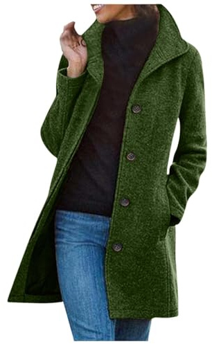 Damen Wollmantel - Herbstjacke Kurzmantel Elegant Lang Damenmantel Für Den Übergang Winterjacke Warm Trenchcoat Wolljacke Damen Winter Grün, M
