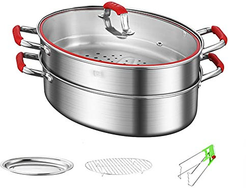 Vaporiera Ovale Per Pesce, Pentola Vapore Professionale in Acciaio Inossidabile, Per Frutti Di Mare/arrostire Il Tacchino, Universale Per Piani Cottura A Induzione, Fornelli (Doppio Strato)