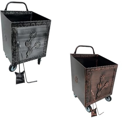 PEGORARO ANGELO Carrello portalegna portapellet Piccolo con ruote decoro Margherita spazzolato Rame e spazzolato Grigio (SPAZZOLATO RAME)