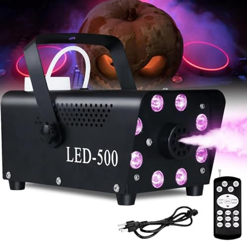 Machine à brouillard avec lumières LED RVB 13 couleurs, machine à fumée professionnelle DJ LED 500 W avec télécommandes sans fil, énorme fabricant de brouillard 2000 CFM pour les fêtes d'Halloween