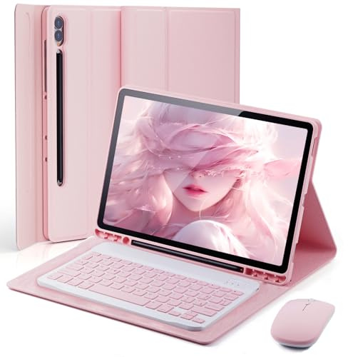 Cover Per Samsung Galaxy Tab S10 Ultra/S9 Ultra/S8 Ultra 14.6 Pollici con Bluetooth Wireless Italiano tastiera (QWERTY) e Mouse Coperchio Protettivo con Scanalatura Portapenna Keyboard Case Rosa