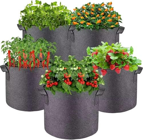 MUETKNYE 5 Pcs Grow Bags 5 Gallon Plant Grow Bags Multi-Purpose Nonwoven Fabric Pots with Durable Handles,Outdoor Garden Plant Pots for Vegetables Fruits Flowers Herb Succulent Bonsai Plants