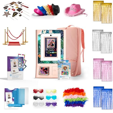 HP Sprocket Photo Booth Machine Instant Color Photo Printer (Pink) + Zink Paper(100 sheets)+ Case (1) + Stickers frames (15) & more