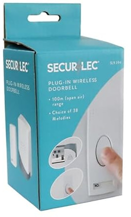 Securlec Wireless doorbell - Plug in Waterproof doorbell Cordless Door Chime kit with up to 100 M Wireless Range - 38 Chimes - Wire Free Door Bell.
