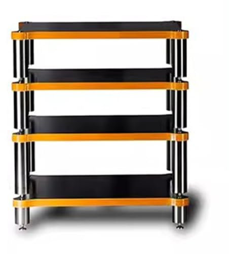 AV-Regal mit 4 Ebenen, HiFi-Regal, AV-Regal, Plattenspielerständer, Massivholz, Audio-Regal, Verstärker-Regal, Audio-Video-Komponenten, Schwarz, 60 x 78 x 48 cm