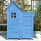 HOXINBLY Casetta da Giardino in PVC con Tetto Inclinato a Barre, Casetta da Giardino in Legno con fondamenta e 2 Grandi Ripiani portaoggetti，Casetta per Attrezzi 118x54x173cm Blu