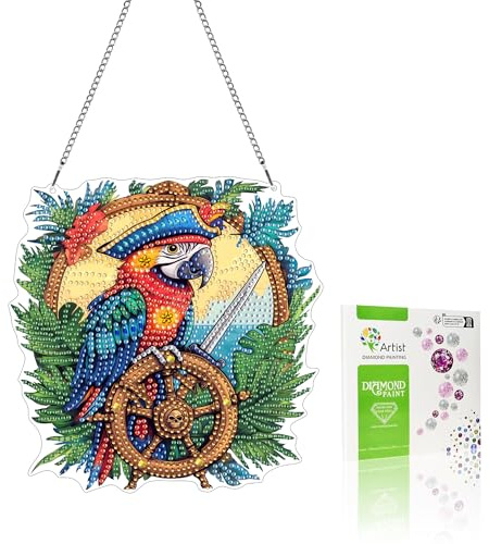 VAIIEYO Parrot Diamond Painting Hanging Ornament, Window Hanging Kit with Chain, Special Shaped Crystal Pendant Animal Diamond Art Craft for Gift Home Wall Front Door Garden Decoration