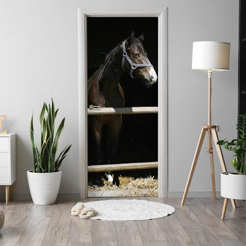 Selbstklebend Türbekleben Stabiles Pferd Türtapete 80x200 cm, TürPoster Stabiles Pferd Türbilder 3D Türaufkleber Dekoration Poster Tapete Türfolie, PVC Fototapete Wandtattoo Tür Tapeten m4285