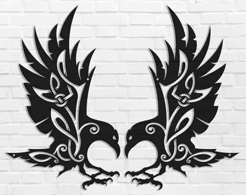 Wikinger Rabe Wanddekoration Metall Krähe Wandkunst Gothic Home Dekorationen Keltische Kunst für Wohnzimmer Schlafzimmer Indoor Outdoor (Schwarz, 2 Set)