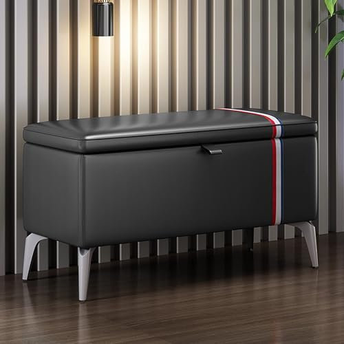EAZBRIDGE Panca Moderna in Pelle con Seduta Imbottita, bauli in Legno massello per Scarpe e Contenitore Multifunzionale, Grigio 90 cm