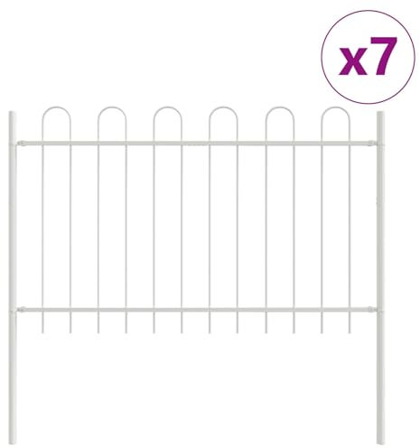vidaXL Gartenzaun Weiß 11.9 x 0.8 m Pulverbeschichteter Stahl, Garten- und Terrassenzaun, rechteckige Industriestahl-Fence, wetterfestes Gehege für moderne Räume