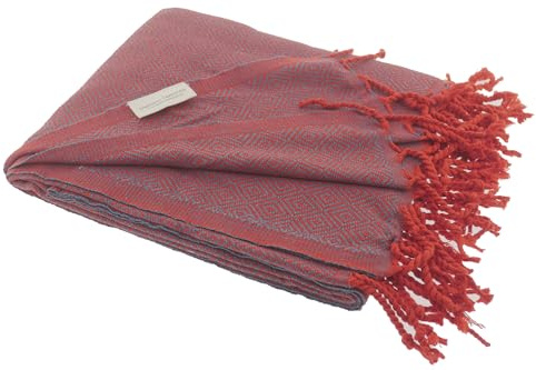 Stefano Ferrante ELMAS Summer Hamamtuch (rot/Petrol) | Saunatuch, Pestemal, Fouta, Strandtuch, Badetuch, 100x180 cm, Baumwolle