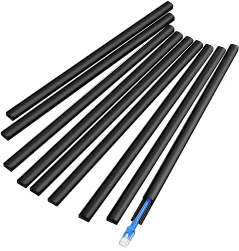 Delamu Kabelkanal Schwarz Flach Selbstklebend 3,24m (9 STK. - 12x8mm klein) Kabelabdeckung Weiss für TV Wände, Mini Kabelleiste Kabeltunnel für 1 Kabel