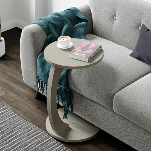 [en.casa] Sidobord Holeby soffbord på hjul sängbord laptopbord C-form vardagsrumsbord rullbord rund bordsskiva soffbord 56 x Ø 38 cm förvaringsbord sandstensfärger