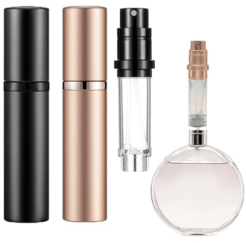 ZYEKIU Pulverizador 2 Piezas Pulverizador Agua Atomizador Recargable 5ml | Bote de Perfume Recargable Recargador de Perfume Portátil Atomizador Perfume Mini para Perfume Colonia Loción Negro Oro rosa