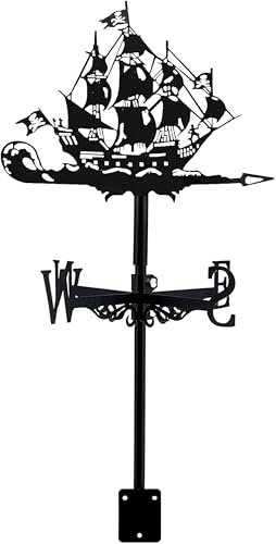 AIAMEWYT Girouette en métal, Bateau Pirate, voilier, girouette pour abri de Jardin, indicateur de Direction du Vent pour terrasse, Toit, Jardin, coupole, décoration de Grange