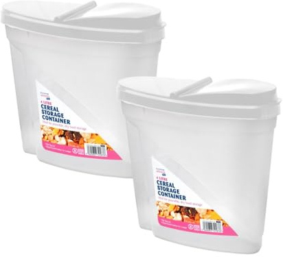 HOMESHOPA 4 Litre Cereal Storage Container, 2 Pack Plastic Dry Food Dispenser, Airtight Flip-Top Lids Box, Easy Pour Spout Canisters, Kitchen Pantry Organiser, Ideal for Cereal, Rice, Pasta & More