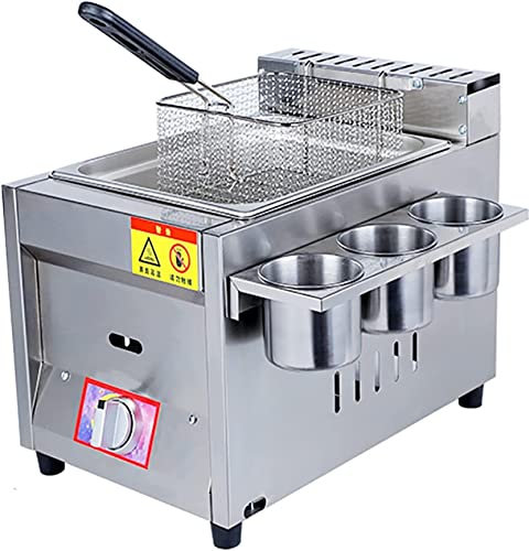 WOTZOV Friggitrice a Gas GPL Commerciale, friggitrice in Acciaio Inox con cestello, Coperchio e Contenitore per condimenti, Grande friggitrice per Patatine Fritte, Pollo e，8L+1xFried Basket