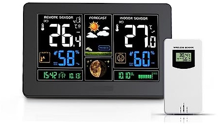 SMTYXS Stazioni Meteorologiche Wireless Professionali Sensori Remoti Interni Sveglia Digitale Calendario Orario Igrometro umidità Temperatura(1pcs Sensor)