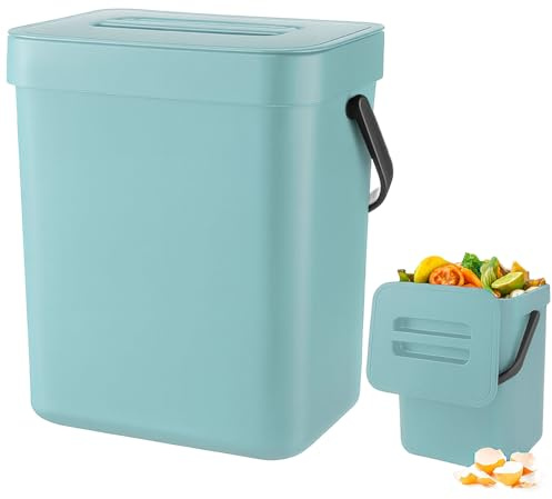Zyluniy Contenedor de Compostaje para Cocina 3L, Pequeño Contenedor de Compost de Cocina, Cubos de Basura Colgando Bote de Basura Pequeño, Cubeta de Compostaje Interior para Coche Baño y Oficina, Azul