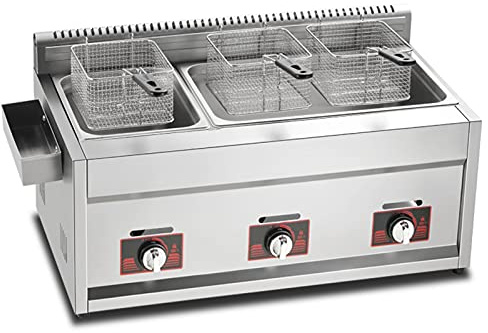 JKJZSALJ Friteuse À Gaz Professionnelle, Grande Capacité 33 L, Contrôle De Température Autonome, Friteuse en Acier Inoxydable avec 2 Paniers Et Couvercle