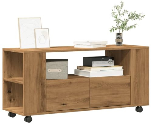 ROMHZKS TV-Schrank mit Rollen Artisan-Eiche Fernseher Tisch wohnzimmerschrank lowboard Fernsehtisch 102x34,5x43cm Holzwerkstoff