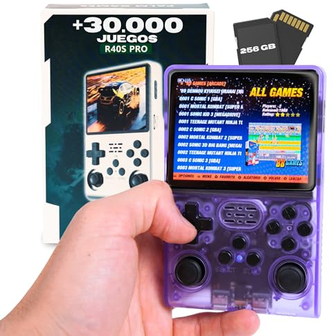 R40S Pro Consola Retro Portátil 256GB – Más de 30000 Juegos Preinstalados – Consola de Videojuegos con Pantalla IPS 3.5” – Emulador Console Retro Portátil con Batería 8H Morado