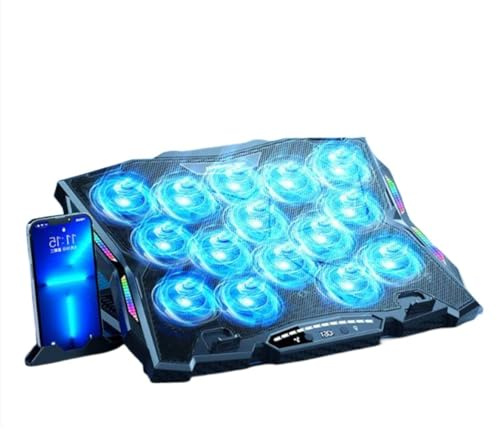 Almohadilla de refrigeración para portátil de alto rendimiento con 13 ventiladores, adecuada para portátiles de 14 a 21 pulgadas, 8 ángulos, ranura para teléfono, enfriadores LED para laptop