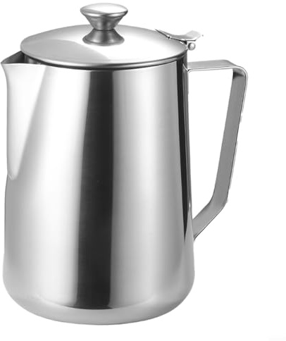 Brocca schiumalatte in acciaio inox con coperchio per latte, cappuccino ed espresso, bollitore per caffè in schiuma BaristaStyle (2000 ml)