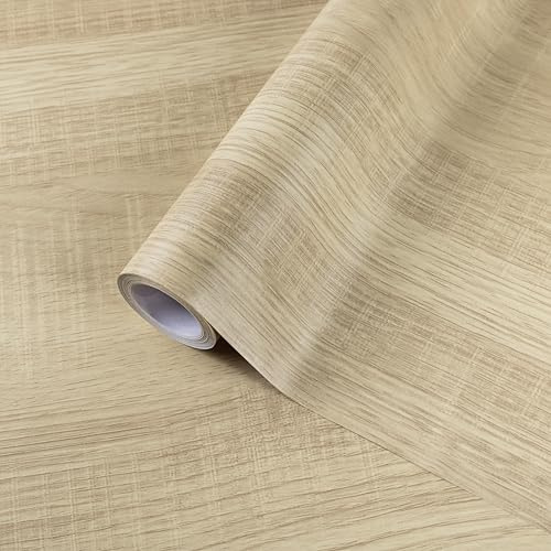 Hode Papier Adhesif pour Meuble Bois 30×200cm, Rouleau Revetement Vinyle Adhesif Meuble Cuisine Effet Bois Jaune Clair, Film Papier Peint Autocollant Stickers Murs