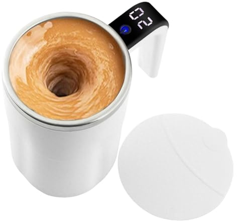 Taza de café automezcladora – Taza de acero 304 con tapa | Vaso de 380 ml portátil mezcla automática con pantalla de temperatura LCD para leche, chocolate caliente, bebidas