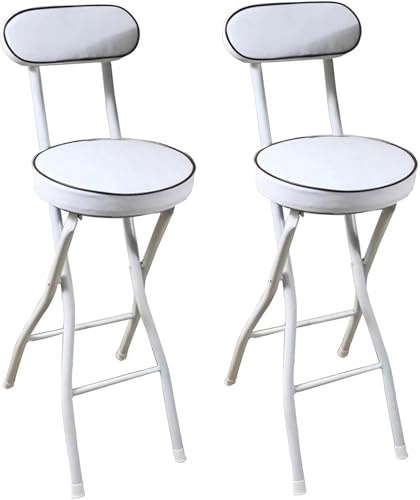 DZYHFCO Set di 2 sgabelli da bar pieghevoli bianchi con schienale, sedile imbottito per bancone della cucina e negozi all'aperto (2 pezzi, altezza seduta 65 cm)