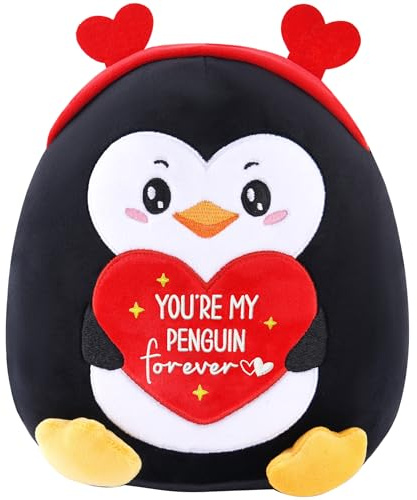 SEAOPOP Valentines Penguin Stuffed Animal, 8 Inch Cute Plush Toy with “You’re My Penguin Forever”, Soft Plushie Pillow Valentine Day Gifts for Her Women Girlfriend, Romantic Birthday Love Present