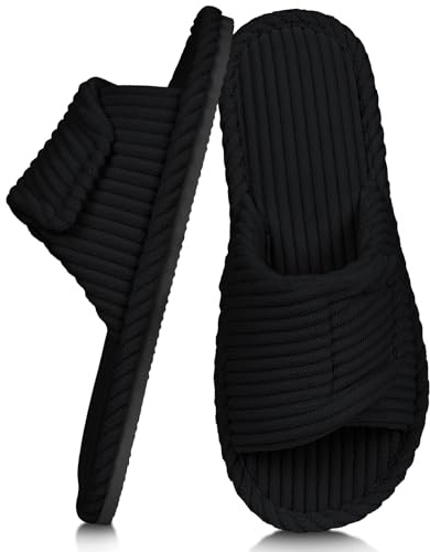Alaoo Pantofole da Memory Foam, Ciabatte in Velluto a Coste per Casa, Comode Scarpe Regolabili in Memory Foam a Strappo, Adatto per casa, camera da letto e bagno, Unisex(Nero-38-39)