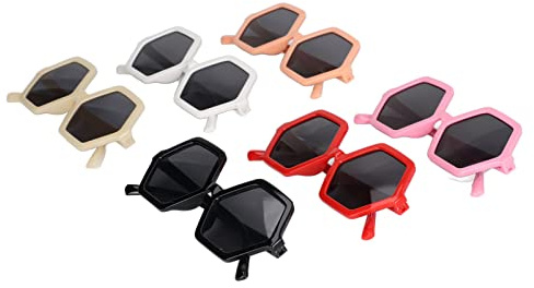 Acouto 6st Barnsolglasögon Färgglada Polygonala Ultraviolettsäkra Personliga Sexkantiga Solglasögon Röda Vita Orangea Vardera 6 OLIKA Rosa och Av är i Barn