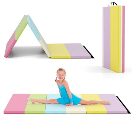 GYMAX 3-teilige Gymnastikmatte, 180x120 cm Turnmatte faltbar, Weichbodenmatte mit Klettverschlüssen & Griffen, Trainingsmatte für Yoga, Stretching & Gymnastik