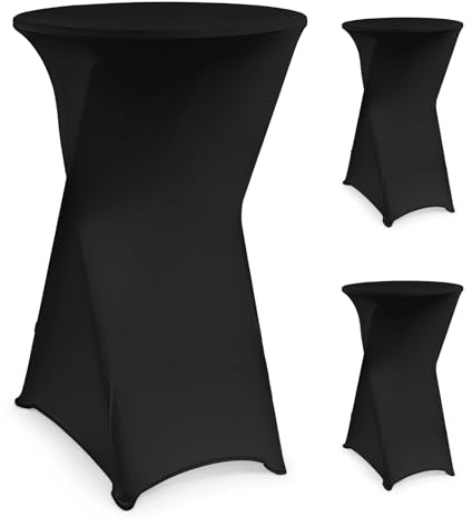 Klugholz Stretch Stehtisch Hussen 2er-Set, Hussen Stehtische Ø70-110cm Schwarz, Stehtischhusse mit Verstärkung im Fußbereich, bügelfrei, waschbar für Hochzeit, Party, Bistro