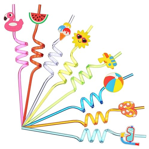 8 Pezzi Cannucce Riutilizzabili in Plastica per Bambini e Adulti, Ideali per Feste di Compleanno, Cocktail e Succhi, Lavabili e Senza BPA