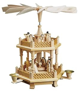 Richard Glässer Seiffen Weihnachtspyramide Christi Geburt, 1-stöckig, 33 cm hoch, Natur, original Erzgebirge