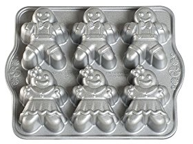 Nordic Ware Gingerbread Kids Cakelet Pan, Christmas Aluminium Bundt Tin, Bundt Cake Tin for Gingerbread, Premium Cake Mould Made in the USA, Colour: Silver
