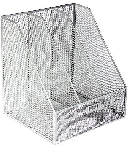 OSCO Silver Wiremesh Triple Magazine Rack, 3 Section Folder Storage, Desk File Organiser, Document Holder, Office Desktop Storage, Paperwork Organiser, Home Office Accessories