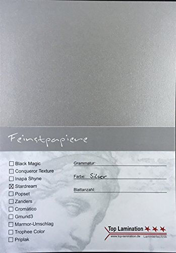 50 Blatt DIN A3 silber metallic Papier 285g/m² von Top Lamination - komplett durchgefärbt