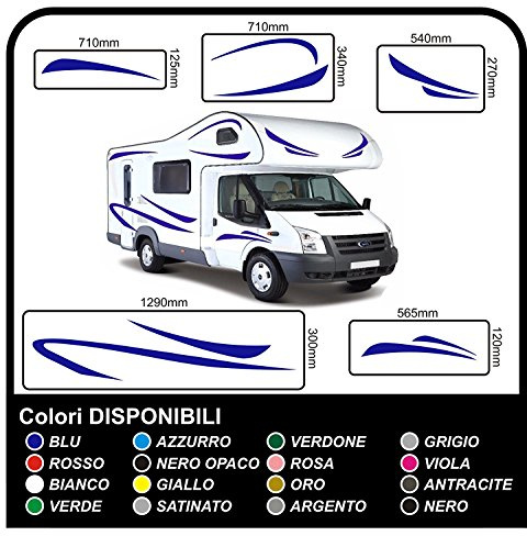 GRAFIC Aufkleber Set Camper Van RV Caravan Wohnmobil - 18 Aufkleber Kit, Blau, PVC, Grafik, Hochwertig, Witterungs- und UV-Strahlenbeständig, Outdoor