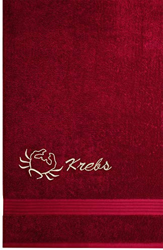 Lashuma Handtuch Rot - Rubin, Duschhandtuch 70x140, Linz Badetuch mit Sternzeichen Krebs Bestickt