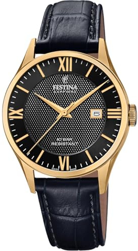 Festina SWISS MADE Orologio Uomo Analogico Pelle Nera - Quarzo Data - Vetro Zaffiro Resistente - Impermeabile 10 ATM Elegante - F20010/4 Classic Leather