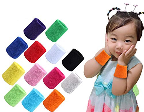 MoonyLI 12 Stück Sport-Armbänder, Handgelenk, Schweißbänder für Kinder, Sport, bunt, Sportarmbänder aus Baumwolle, SWE, elastisch, Schwamm, Armbänder (Frauen, Männer, Kinder), 6 Farben