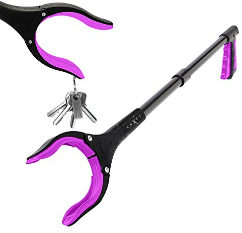 Luxet Grabber Reacher Tool - Long 32 Inch (Pink) Aluminum Foldable Pick Up Stick - Strong Grip Magnetic Tip for Store Shelves, Lightweight Trash Picker Claw Reacher Grabber Tool for Elderly - by