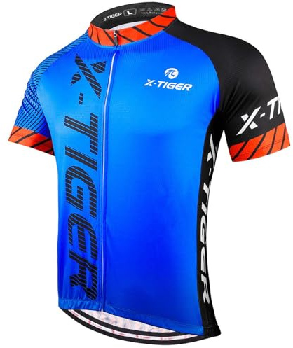 X-TIGER Magliette da Ciclismo da Uomo T-Shirt Corta Top Abbigliamento Maglie da Ciclismo Camicia da Mountain Bike MTB Traspirante e Assorbente dal Sudore Asciugatura Rapida